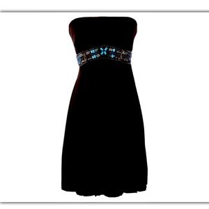 WHBM GORGEOUS White / Black Strapless Beaded Empire Waist dress